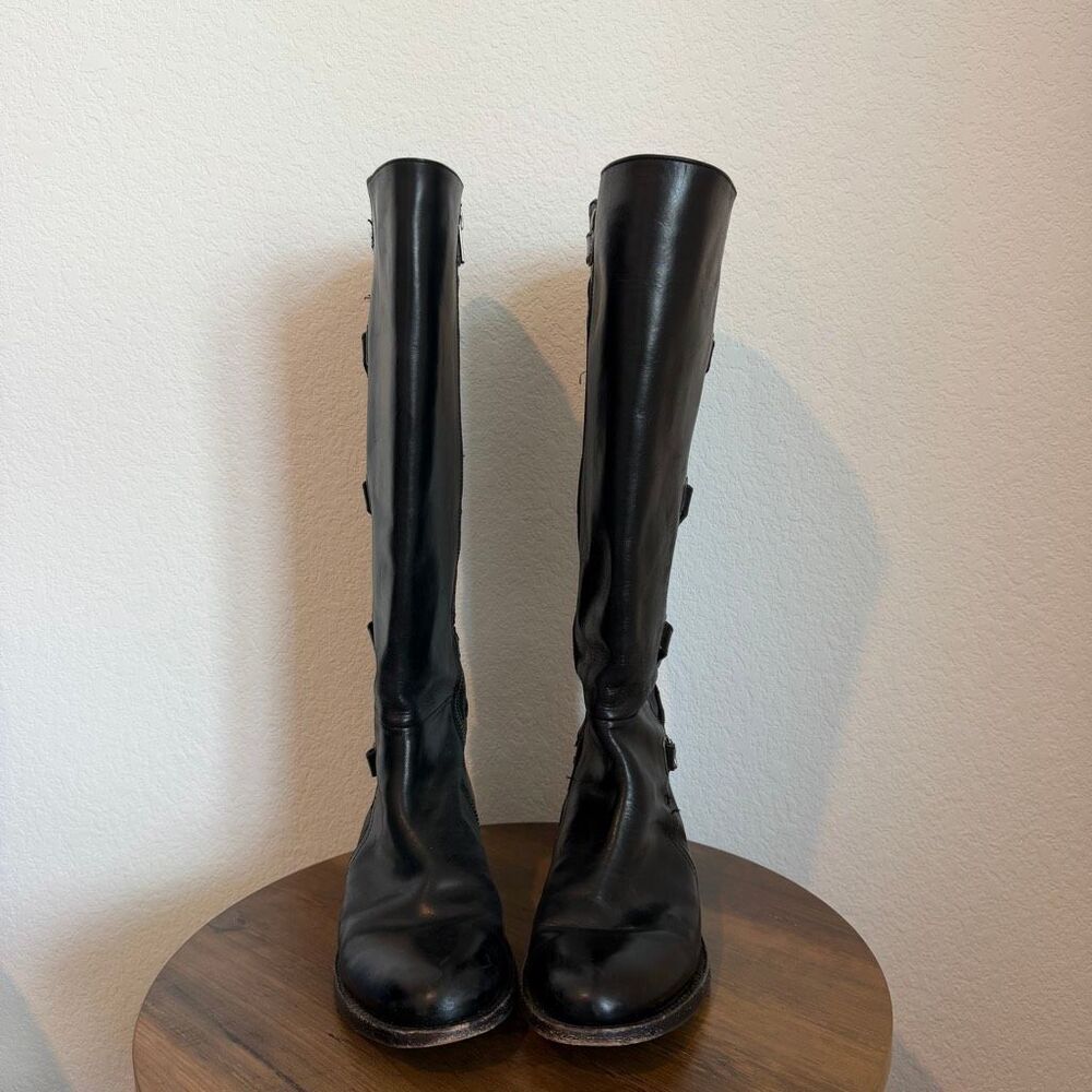 FRYE Black Leather Jordan Criss-Cross Strappy Tall Riding Boots Women's Size 6 - Picture 5 of 13